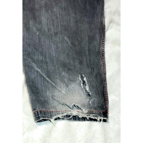 Y2K Black Baggy Jeans Mens 44 Red Dragon Print Faded Grunge Vintage Distressed - Picture 15 of 16